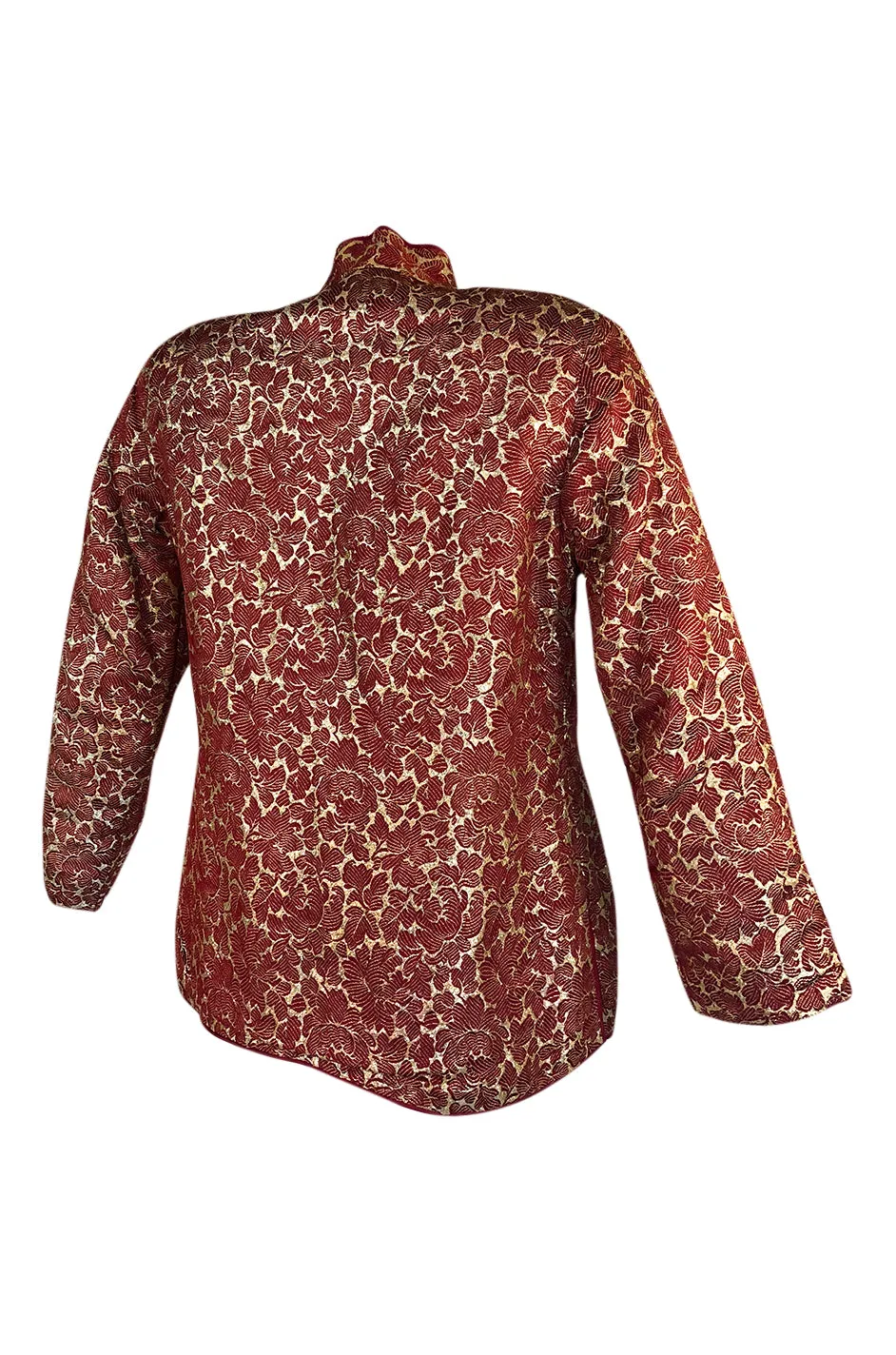 1930s Unlabeled Rich Burgundy & Gold Silk Brocade Asian Jacket