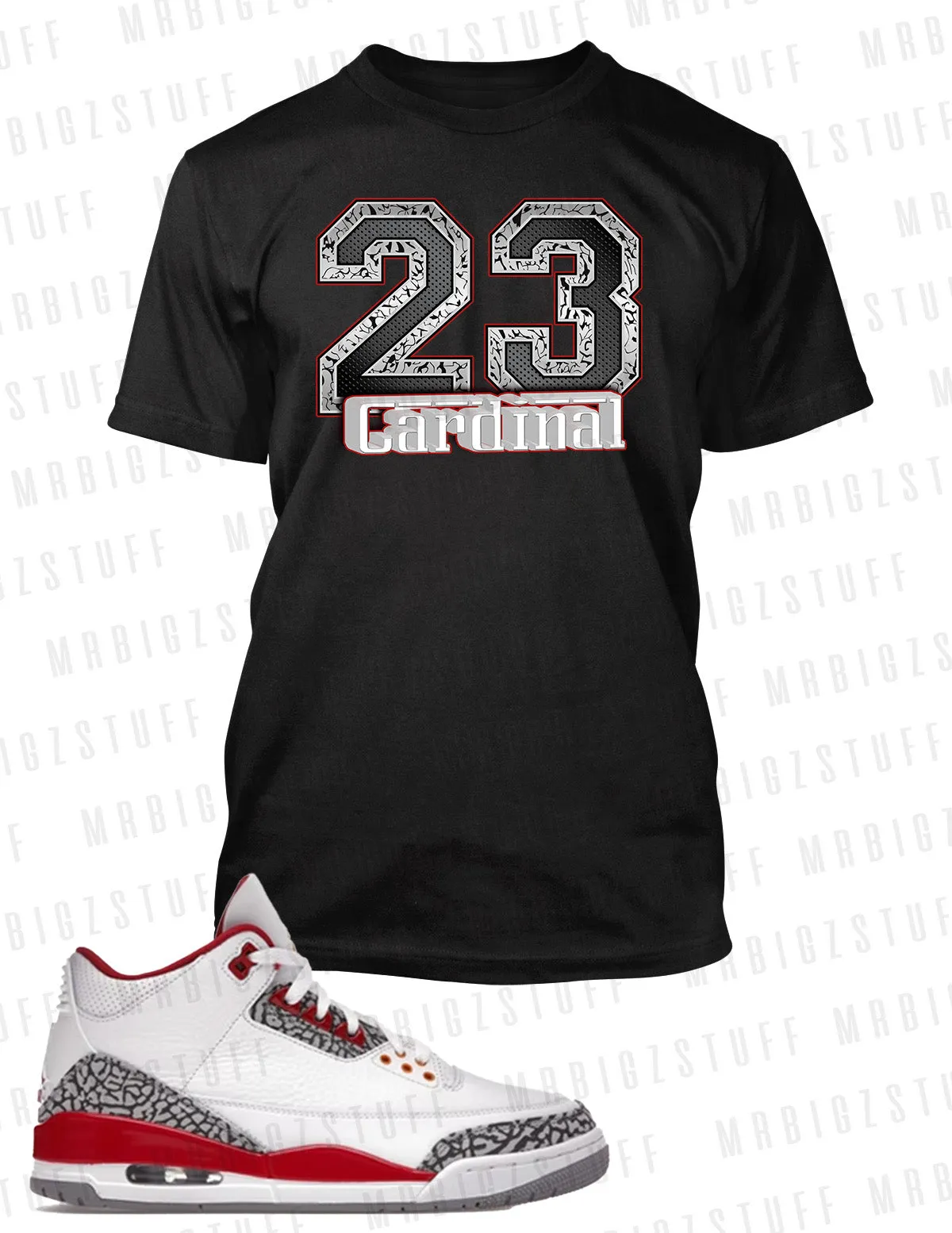 23 Tee Shirt to Match Retro Air Jordan 3 Cardinal Shoe Big and Tall Small