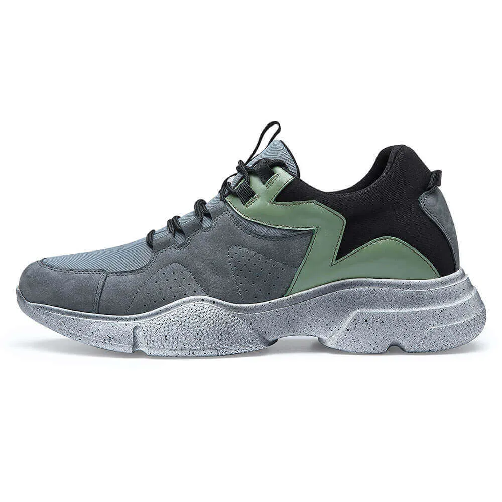 8 CM / 3.15 Inches - CMR CHAMARIPA Height Increasing Sneaker Grey green Leather& Mesh Sneakers Shoes That Make You Taller