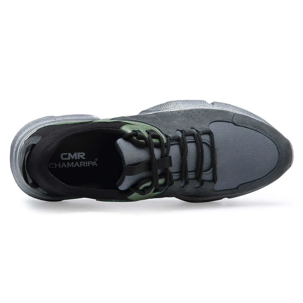 8 CM / 3.15 Inches - CMR CHAMARIPA Height Increasing Sneaker Grey green Leather& Mesh Sneakers Shoes That Make You Taller