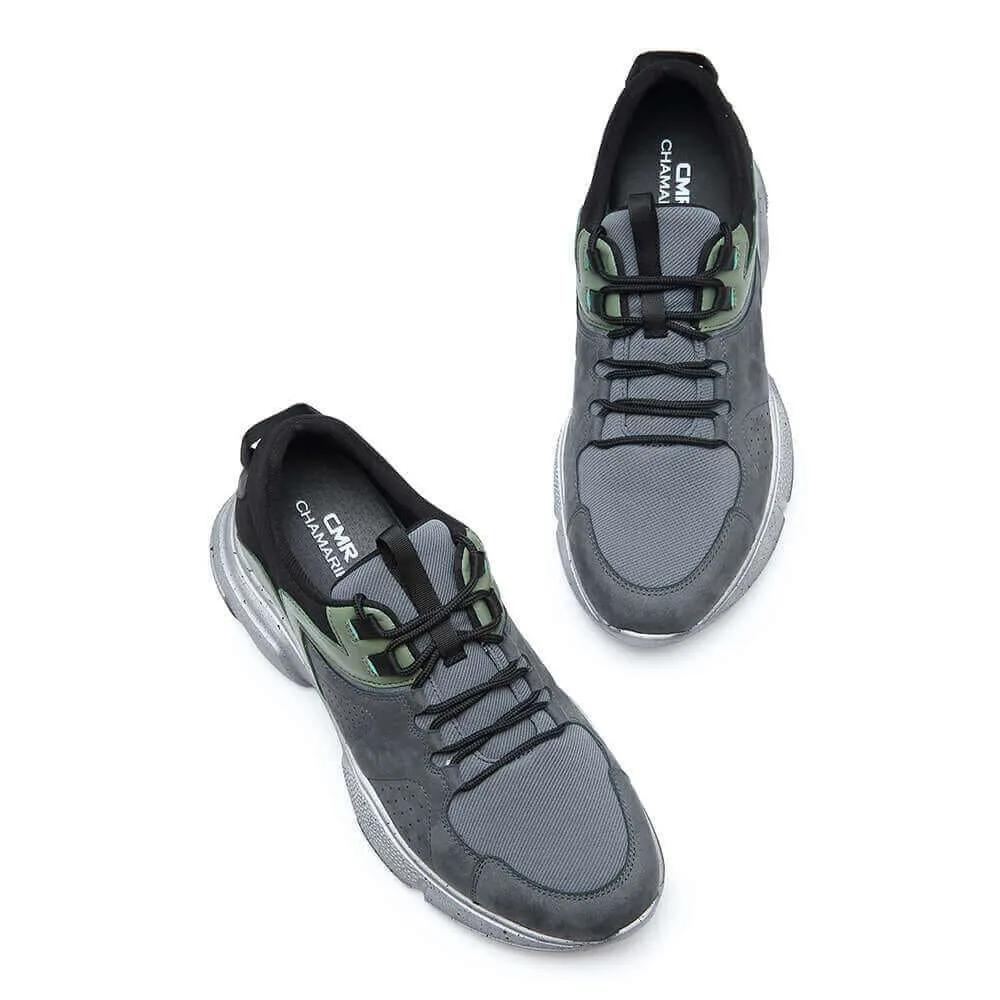 8 CM / 3.15 Inches - CMR CHAMARIPA Height Increasing Sneaker Grey green Leather& Mesh Sneakers Shoes That Make You Taller