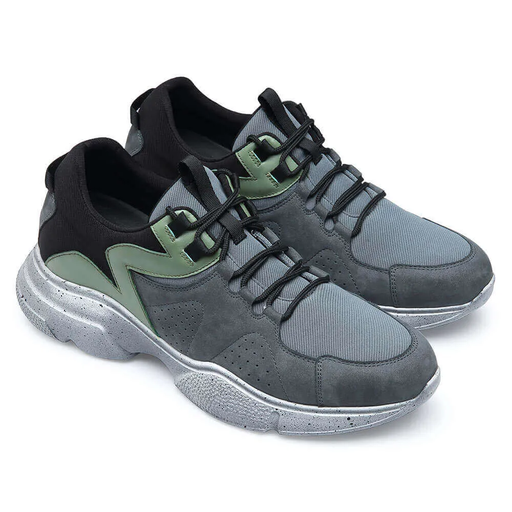 8 CM / 3.15 Inches - CMR CHAMARIPA Height Increasing Sneaker Grey green Leather& Mesh Sneakers Shoes That Make You Taller