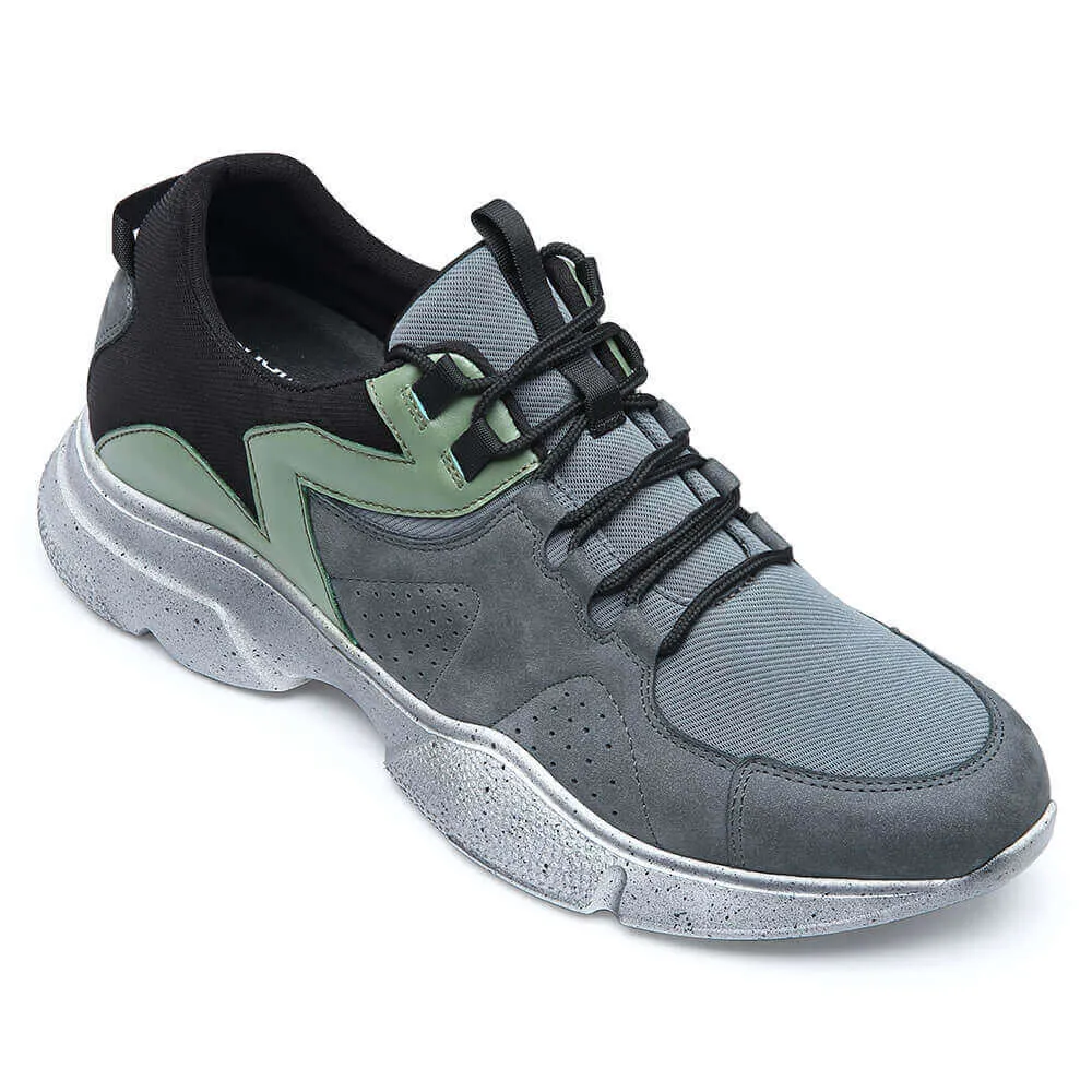 8 CM / 3.15 Inches - CMR CHAMARIPA Height Increasing Sneaker Grey green Leather& Mesh Sneakers Shoes That Make You Taller