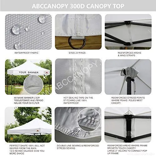 ABCCANOPY 10x10 Tent Pop-up Canopy Tent Instant Canopies Commercial Outdoor Canopy with Awning & Wheeled Carry Bag Bonus 4X Weight Bag, (White-1905)