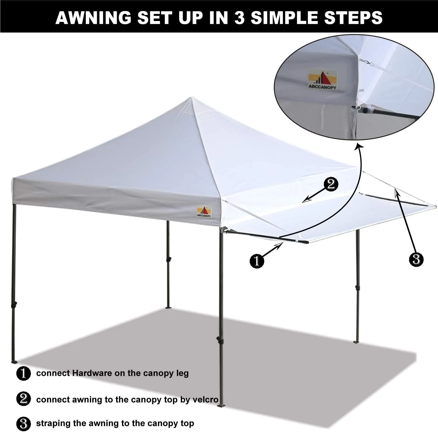 ABCCANOPY 10x10 Tent Pop-up Canopy Tent Instant Canopies Commercial Outdoor Canopy with Awning & Wheeled Carry Bag Bonus 4X Weight Bag, (White-1905)