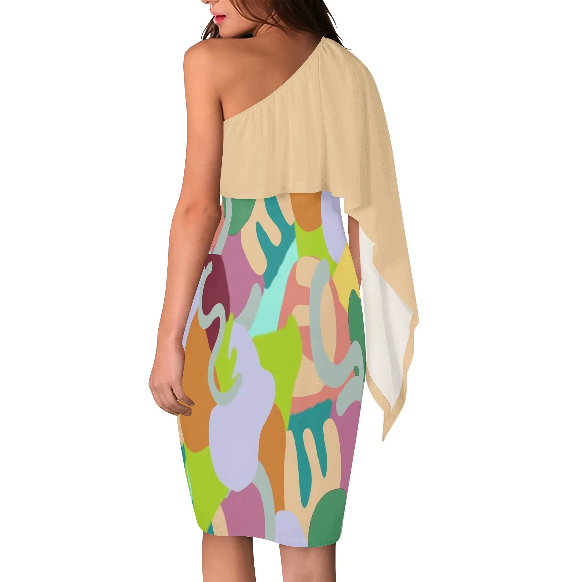 Abstract Wild Women's Long Sleeve One Shoulder Party Dress