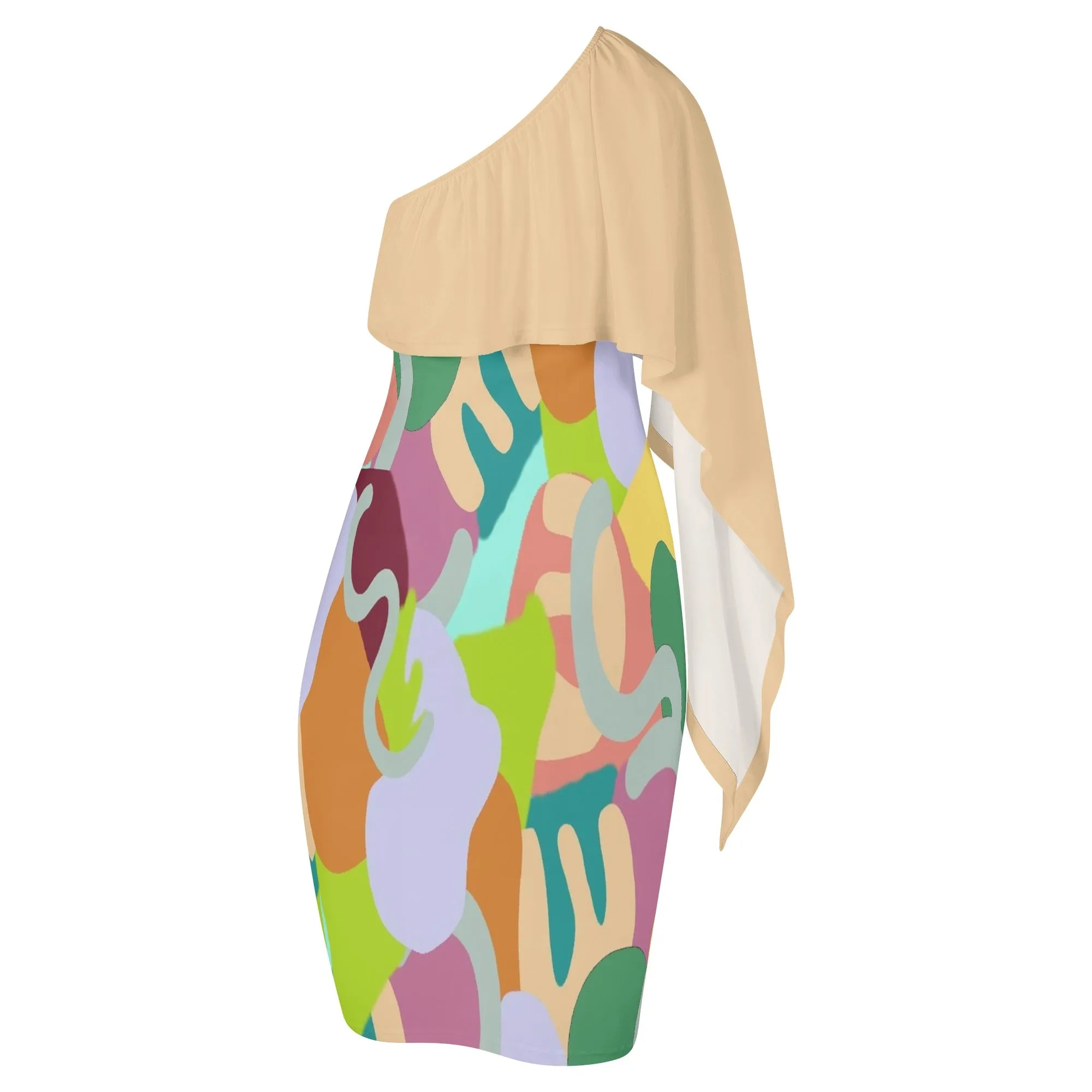 Abstract Wild Women's Long Sleeve One Shoulder Party Dress