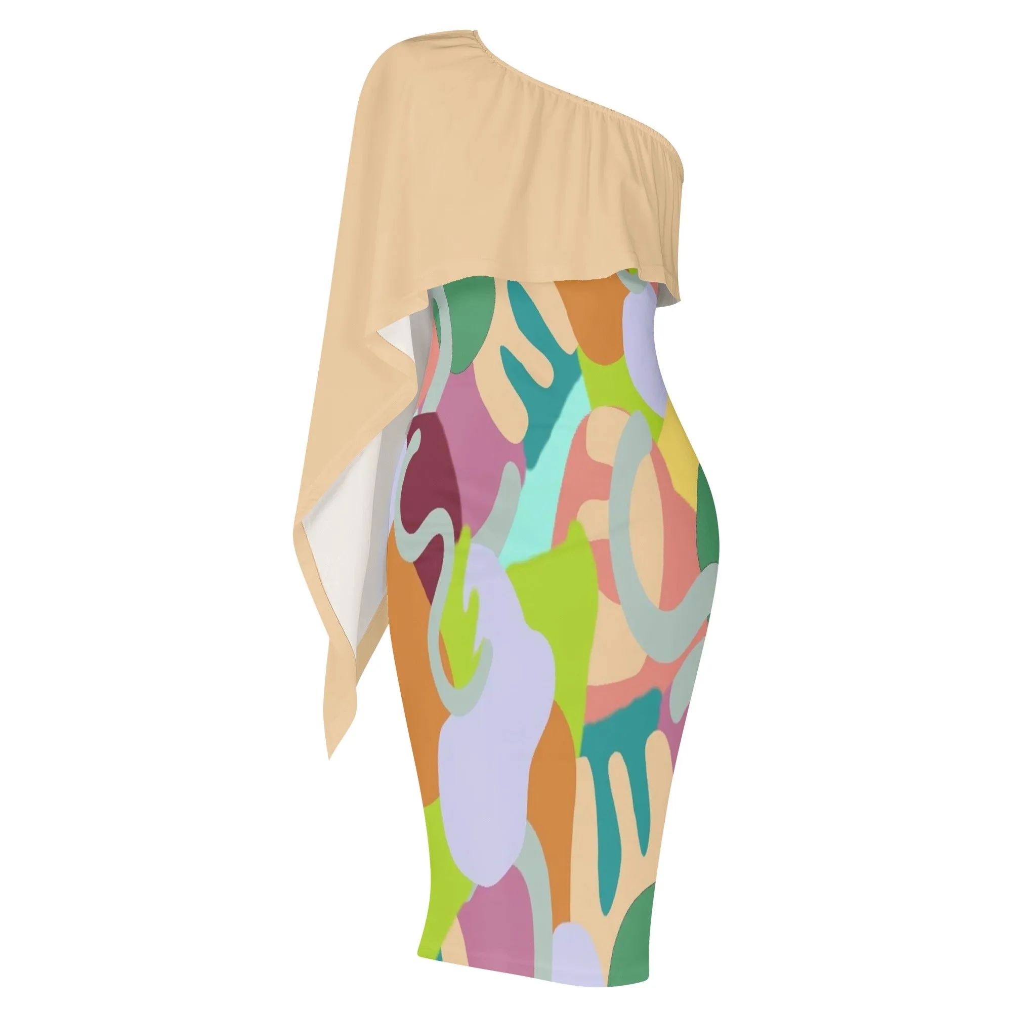 Abstract Wild Women's Long Sleeve One Shoulder Party Dress