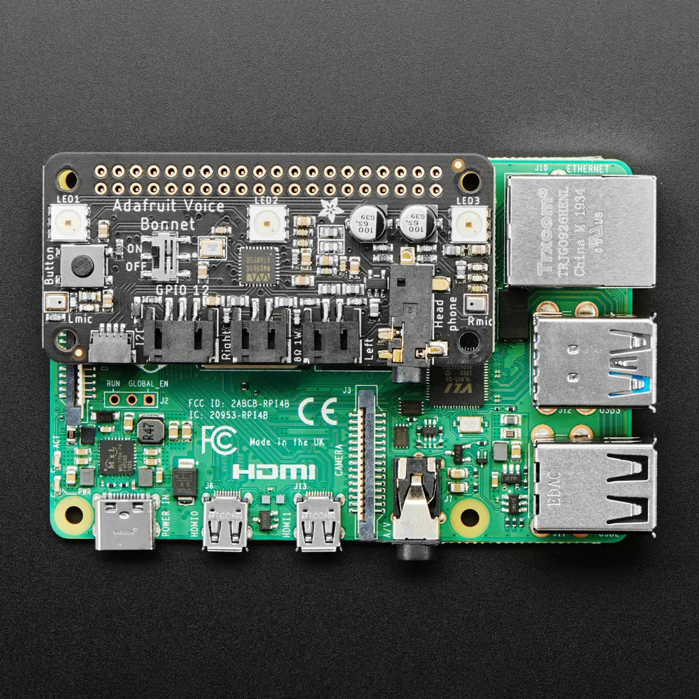 Adafruit Voice Bonnet for Raspberry Pi - Two Speakers   Two Mics