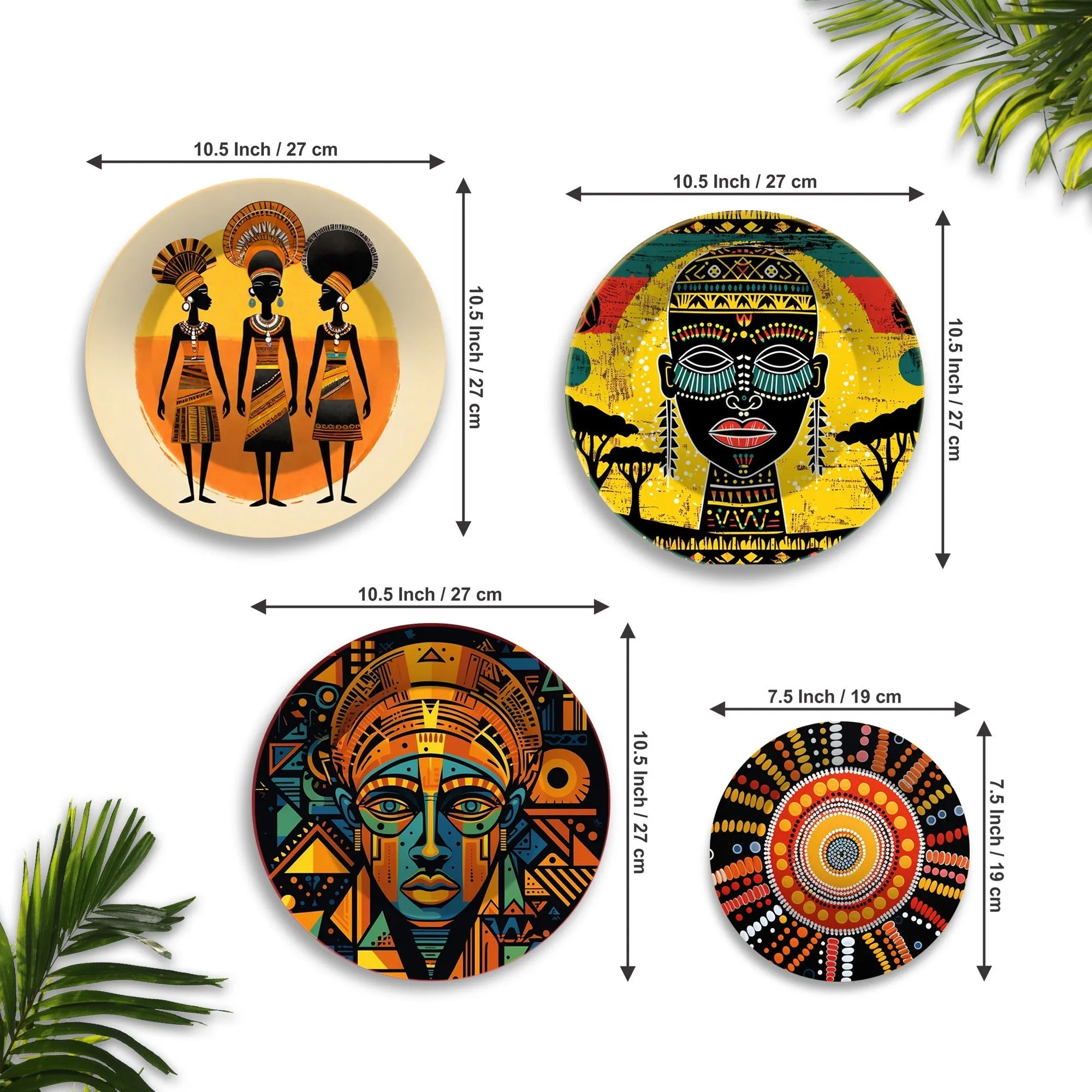 African Culture Premium Wall Plates Painting Set of Four