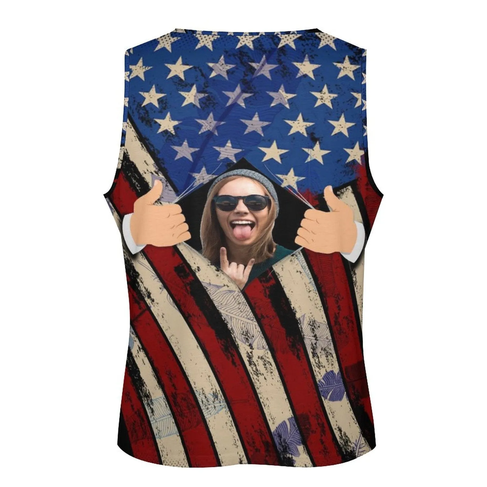 American Flag Men's Tank Top Personalized Tank Tops for Men Custom Photo Sleeveless Shirt