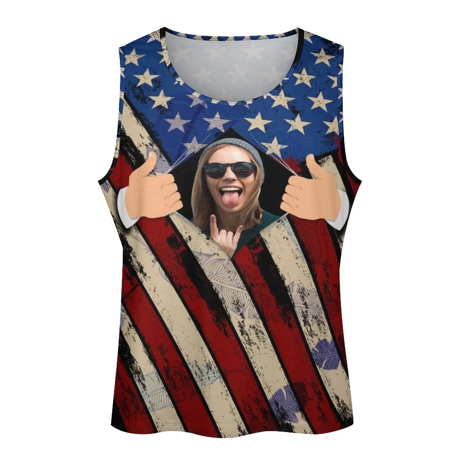 American Flag Men's Tank Top Personalized Tank Tops for Men Custom Photo Sleeveless Shirt