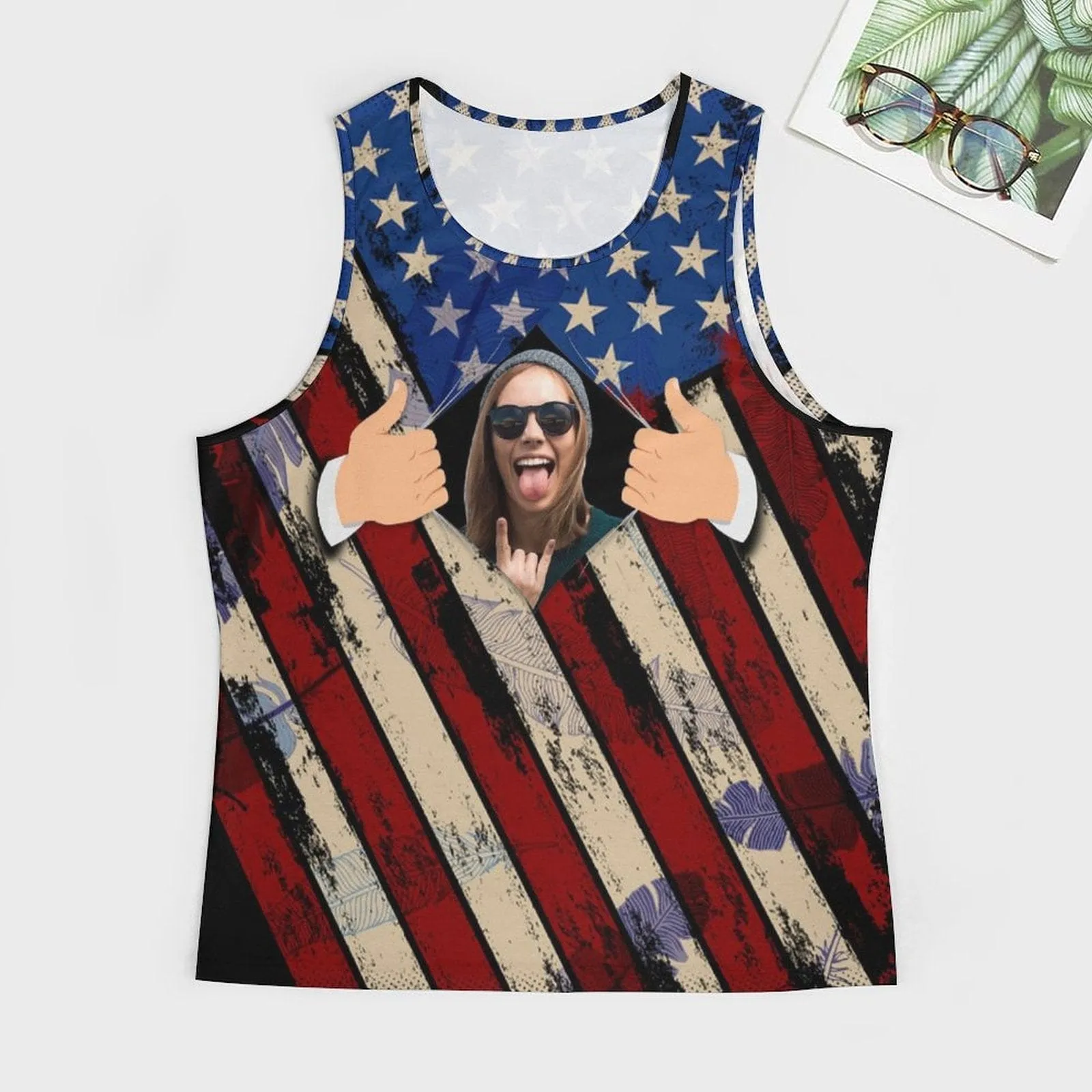 American Flag Men's Tank Top Personalized Tank Tops for Men Custom Photo Sleeveless Shirt