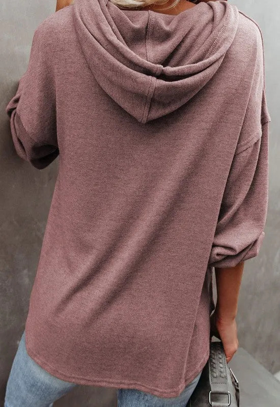 An Open Heart - Buttoned High and Low Hem Hoodie