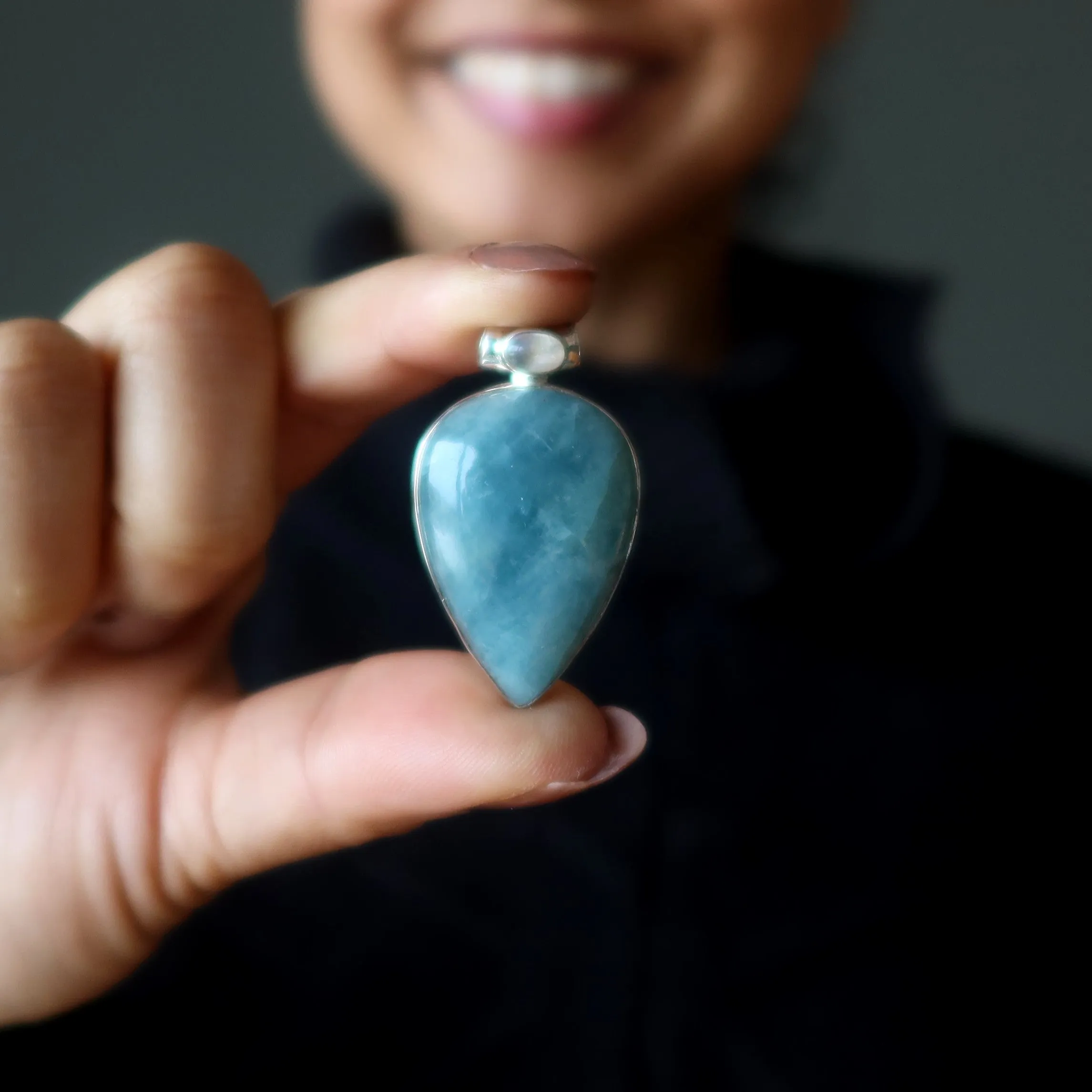 Aquamarine Pendant Rainbow Sea Moonstone Drop Gem