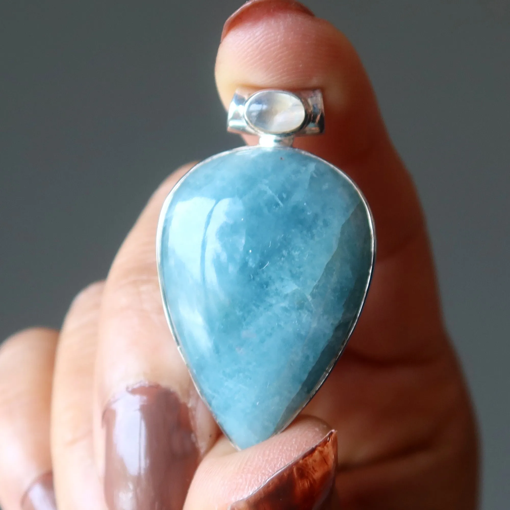 Aquamarine Pendant Rainbow Sea Moonstone Drop Gem