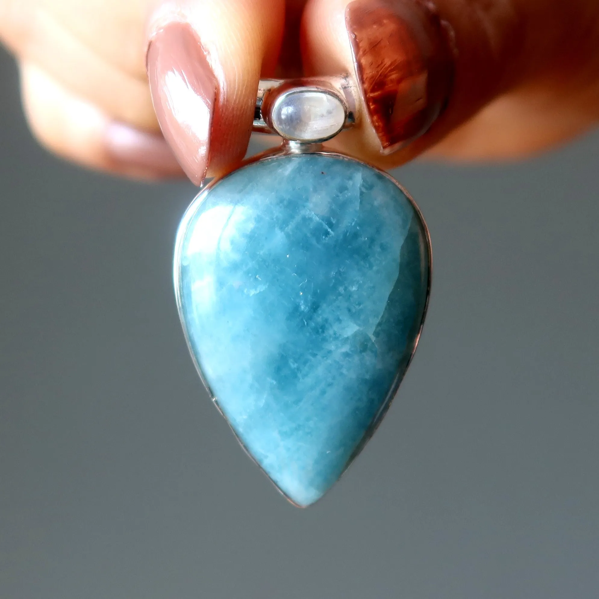 Aquamarine Pendant Rainbow Sea Moonstone Drop Gem