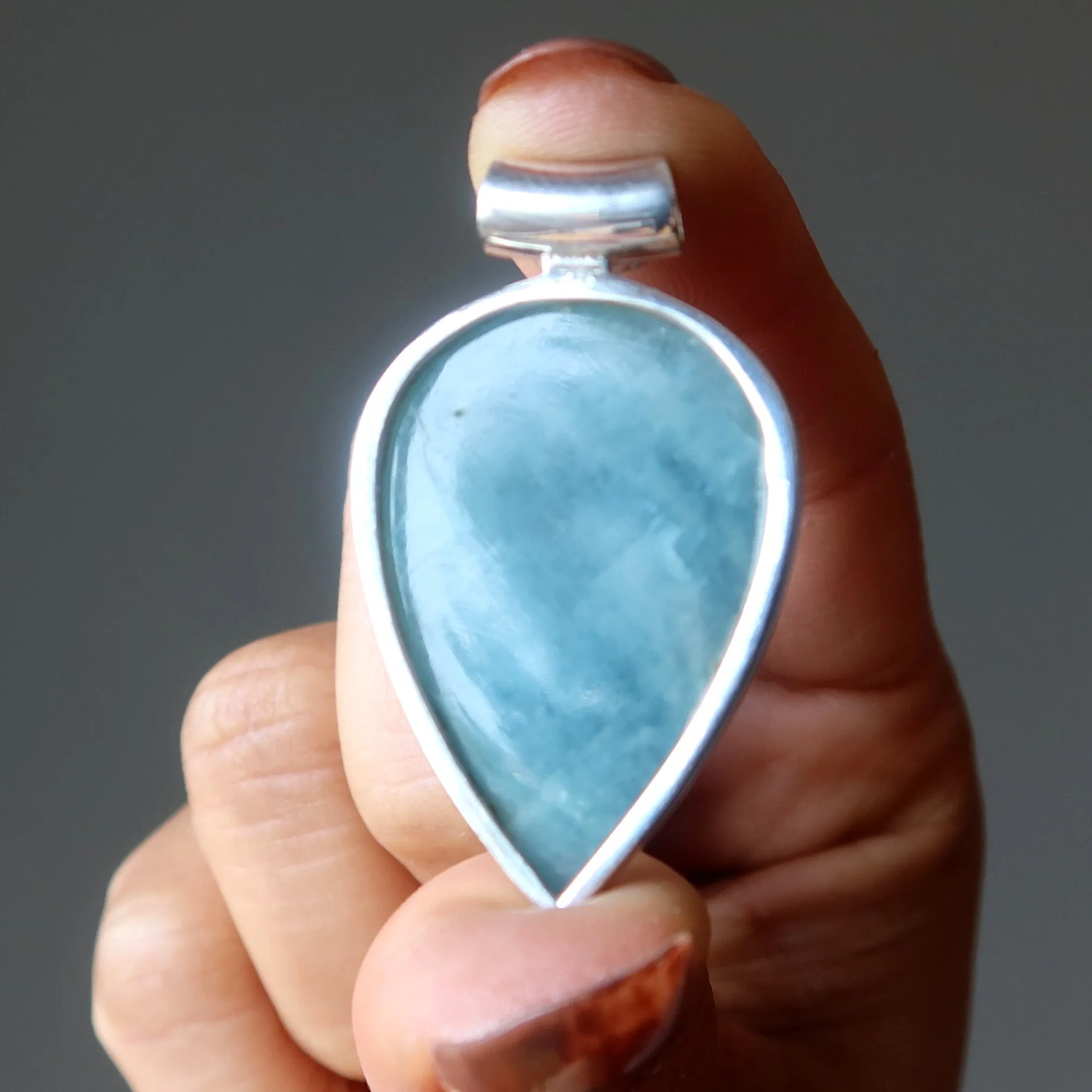 Aquamarine Pendant Rainbow Sea Moonstone Drop Gem