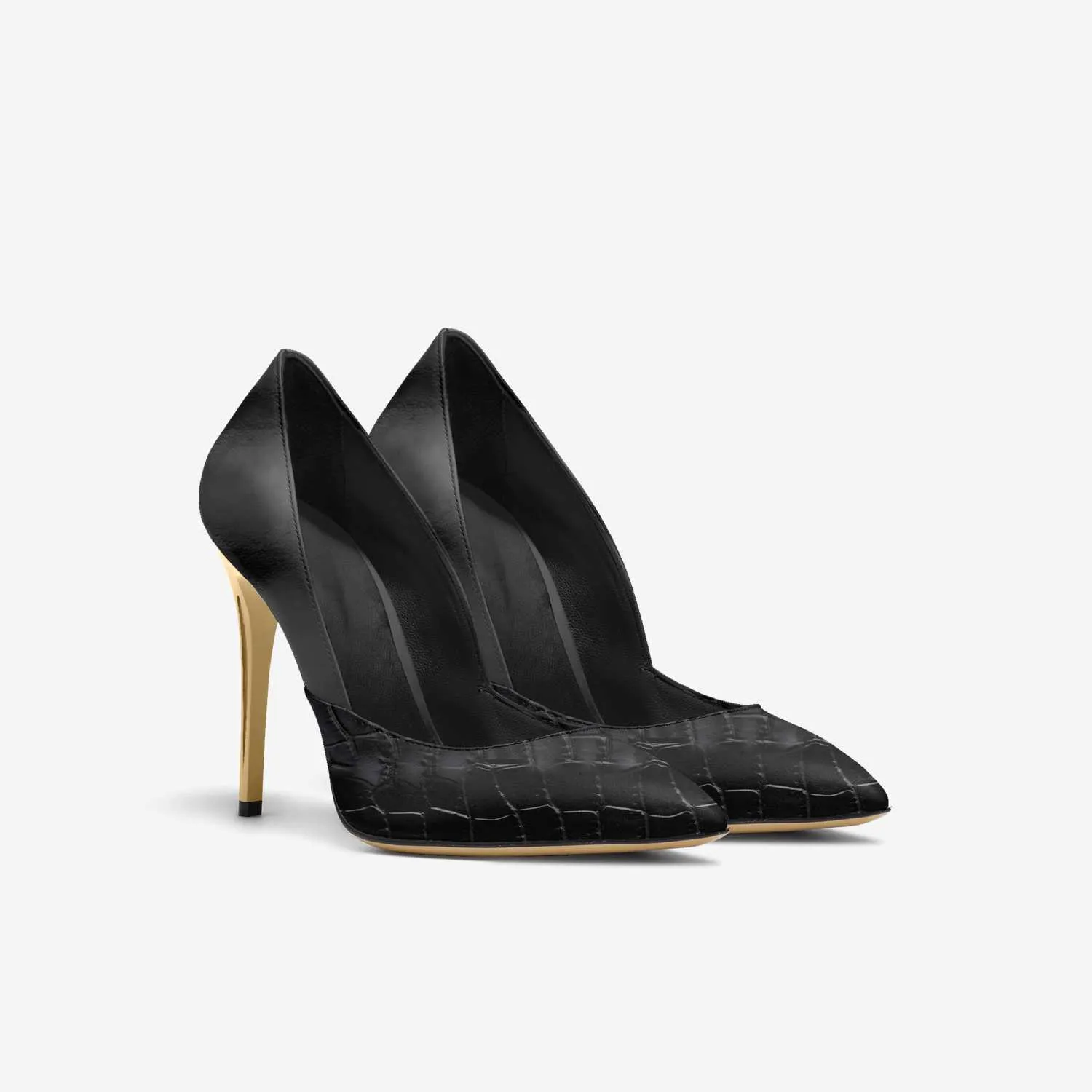 BLACK ALLIGATOR SPLIT STILETTO PUMP