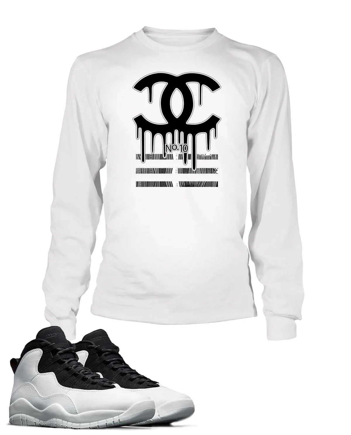 Black and White Drippin GG Graphic T Shirt to Match Retro Air Jordan 10 Shoe