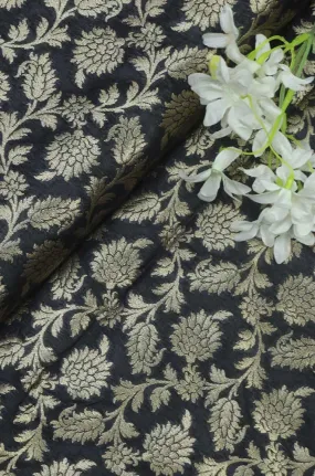 Black Banarasi Silk Fabric ( 1 Mtr )