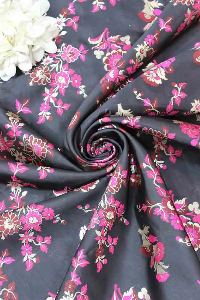 Black Banarasi Silk Meenakari Fabric ( 1 Mtr )