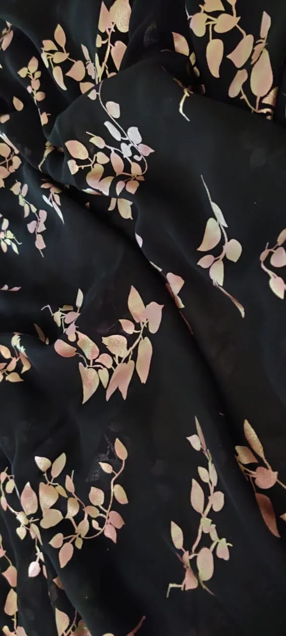 Black Trendy Foil Print Georgette Fabric (1 mtr)