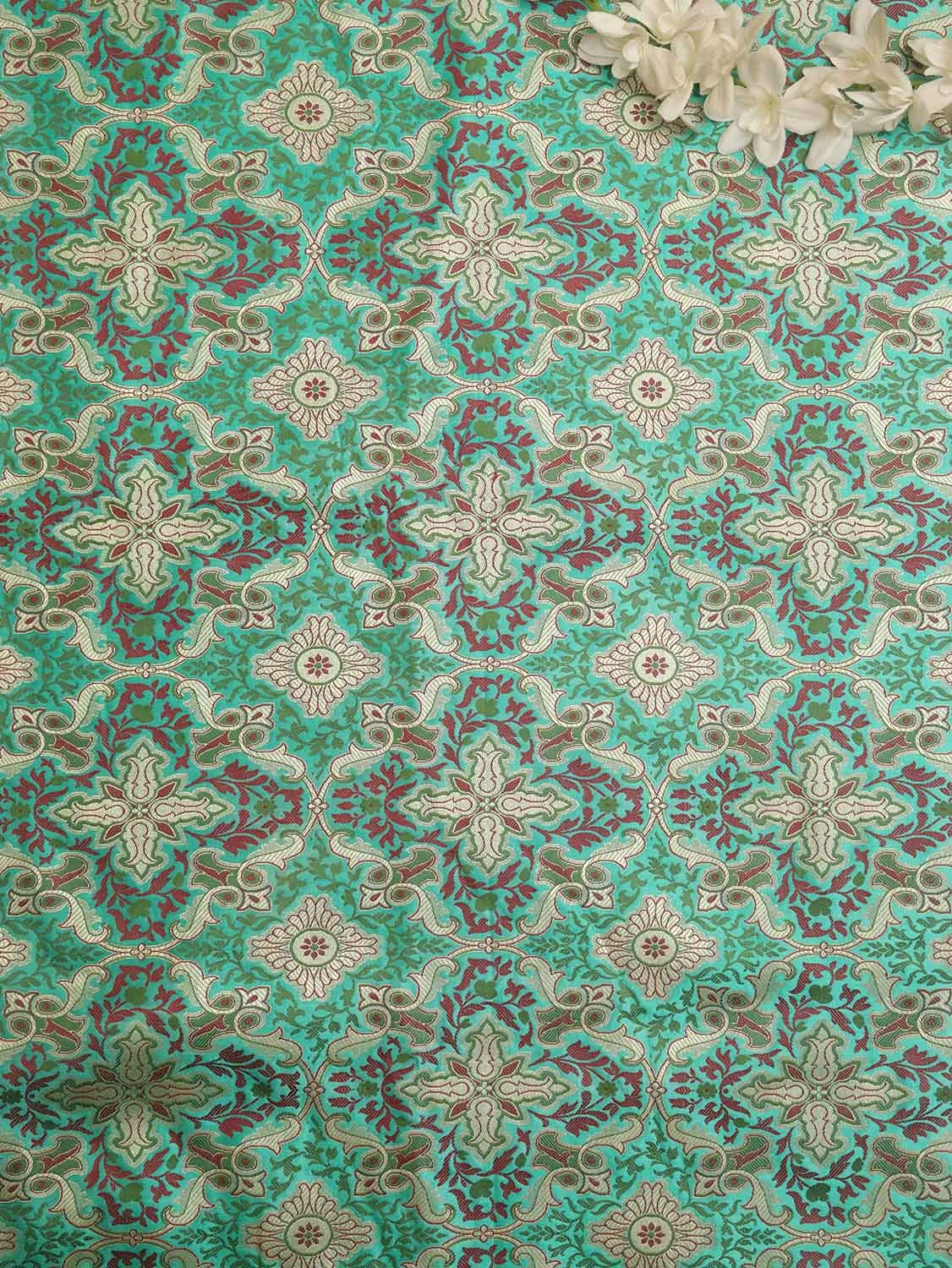 Blue Banarasi Kimkhwab Silk Fabric  ( 1 Mtr )