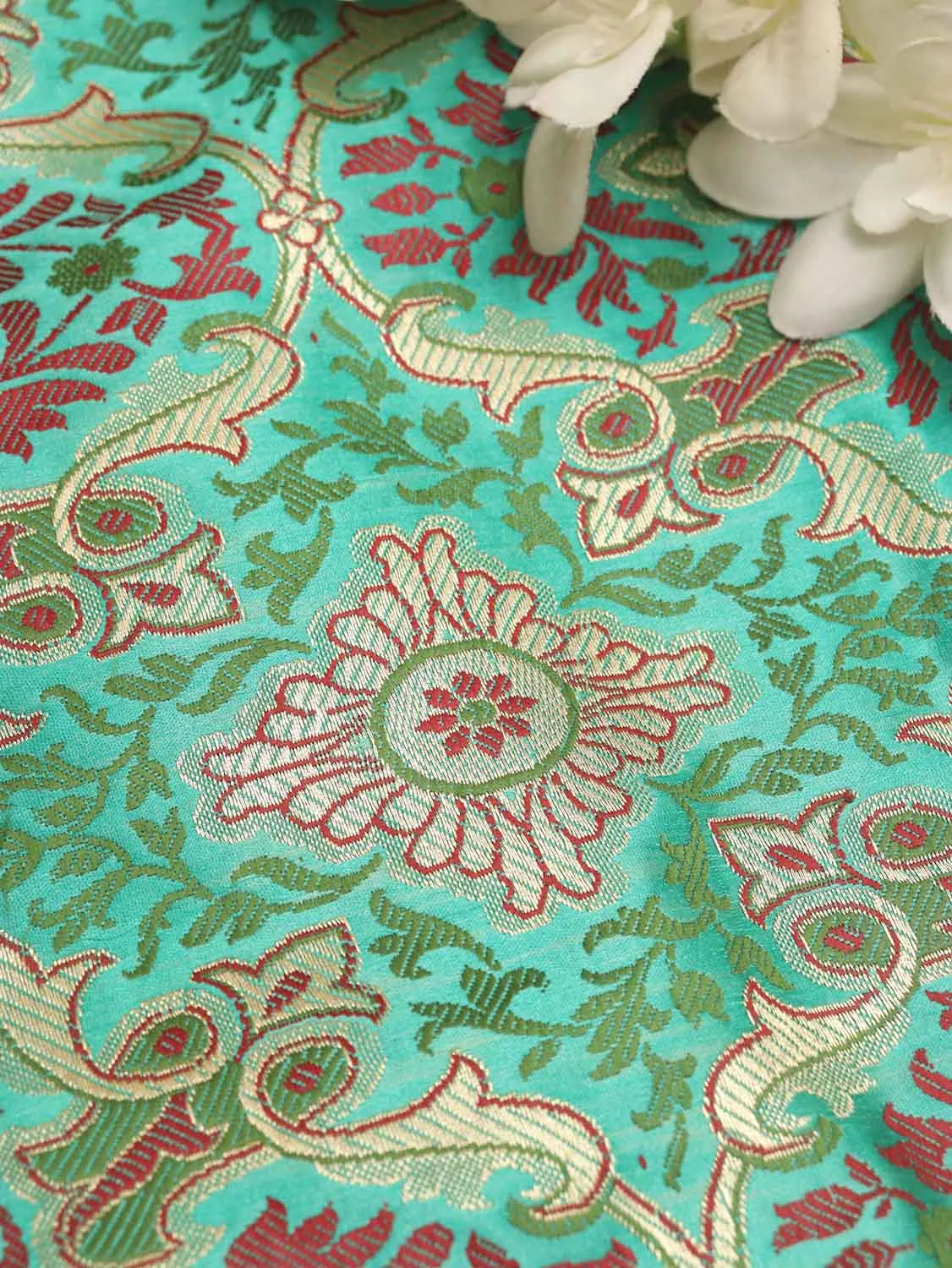 Blue Banarasi Kimkhwab Silk Fabric  ( 1 Mtr )