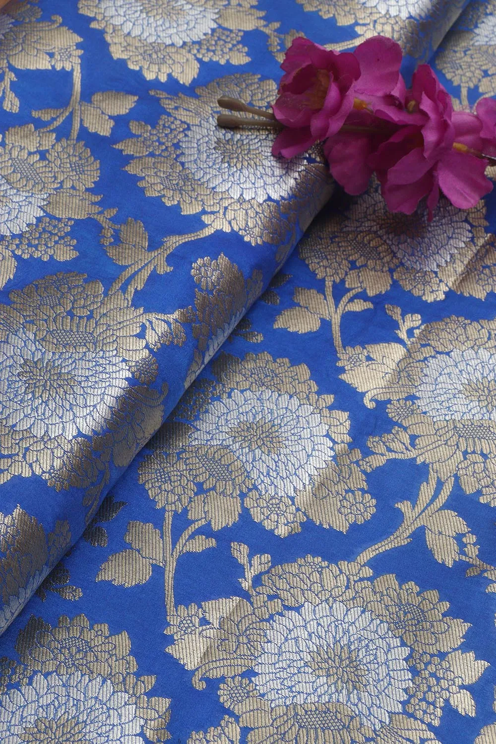 Blue Banarasi Silk Fabric ( 1 Mtr )