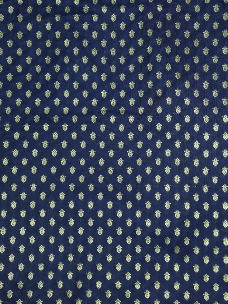 Blue Banarasi Silk Zari Booti Design Fabric ( 1 Mtr )