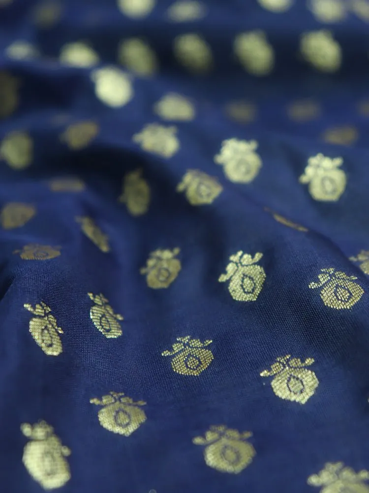 Blue Banarasi Silk Zari Booti Design Fabric ( 1 Mtr )