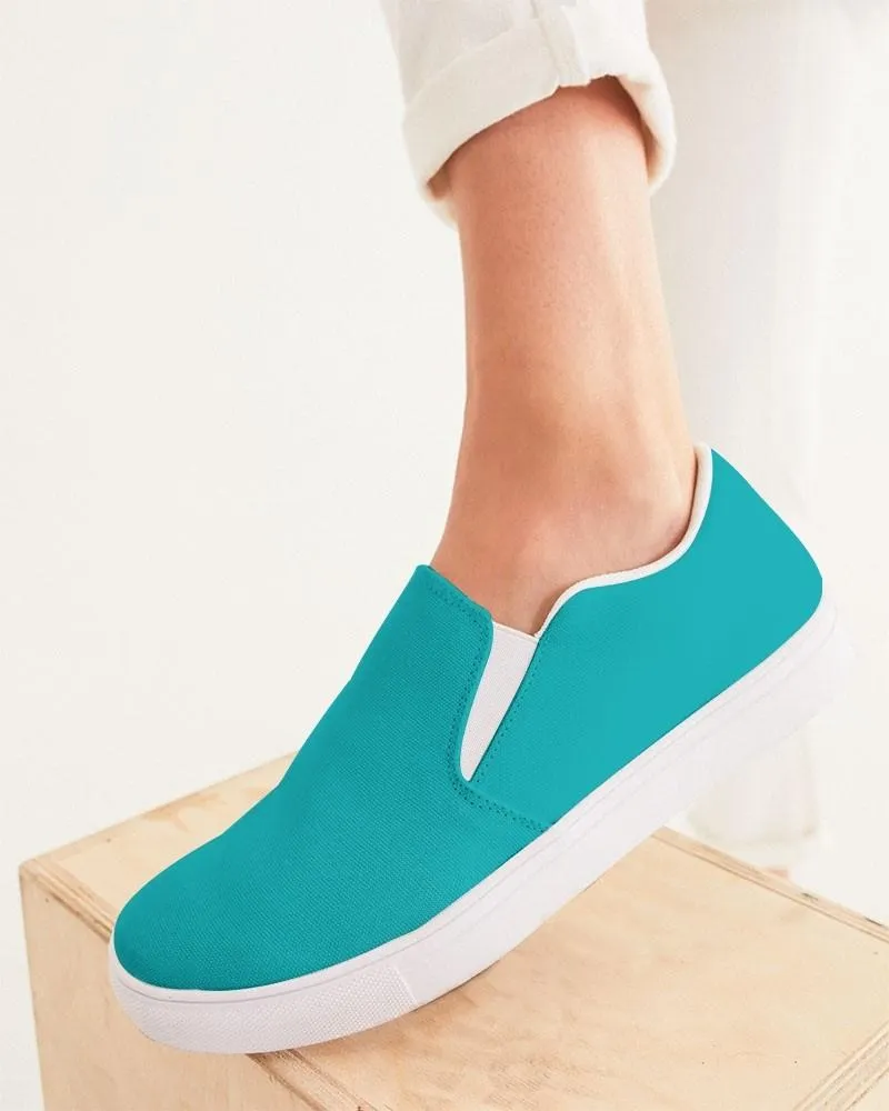 Bright Green Cyan Slip-On Canvas Sneakers | Women's | Bright Pure Green Cyan | C100M0Y38K0