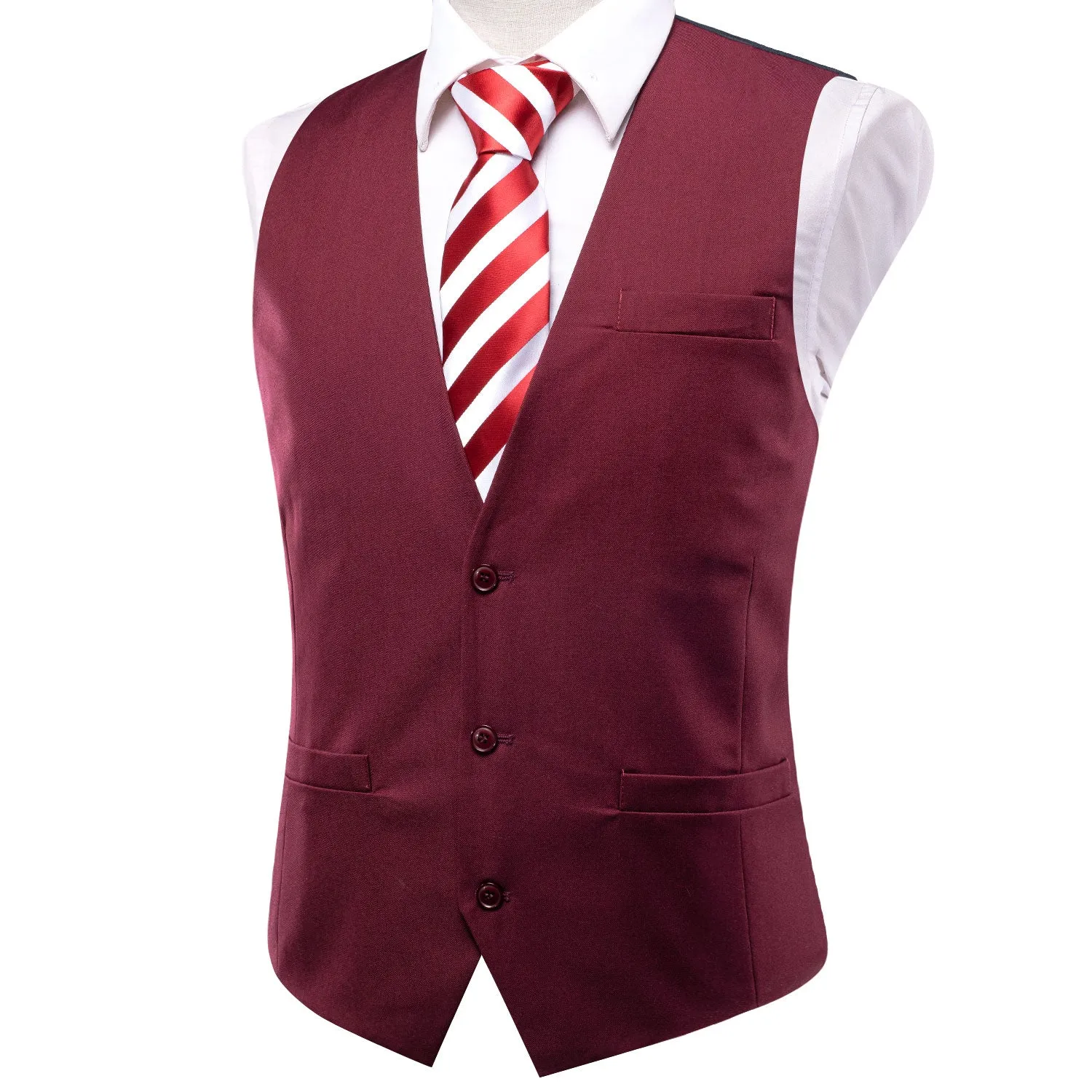 Burgundy Red Solid Silk Men's Single Vest Waistcoat