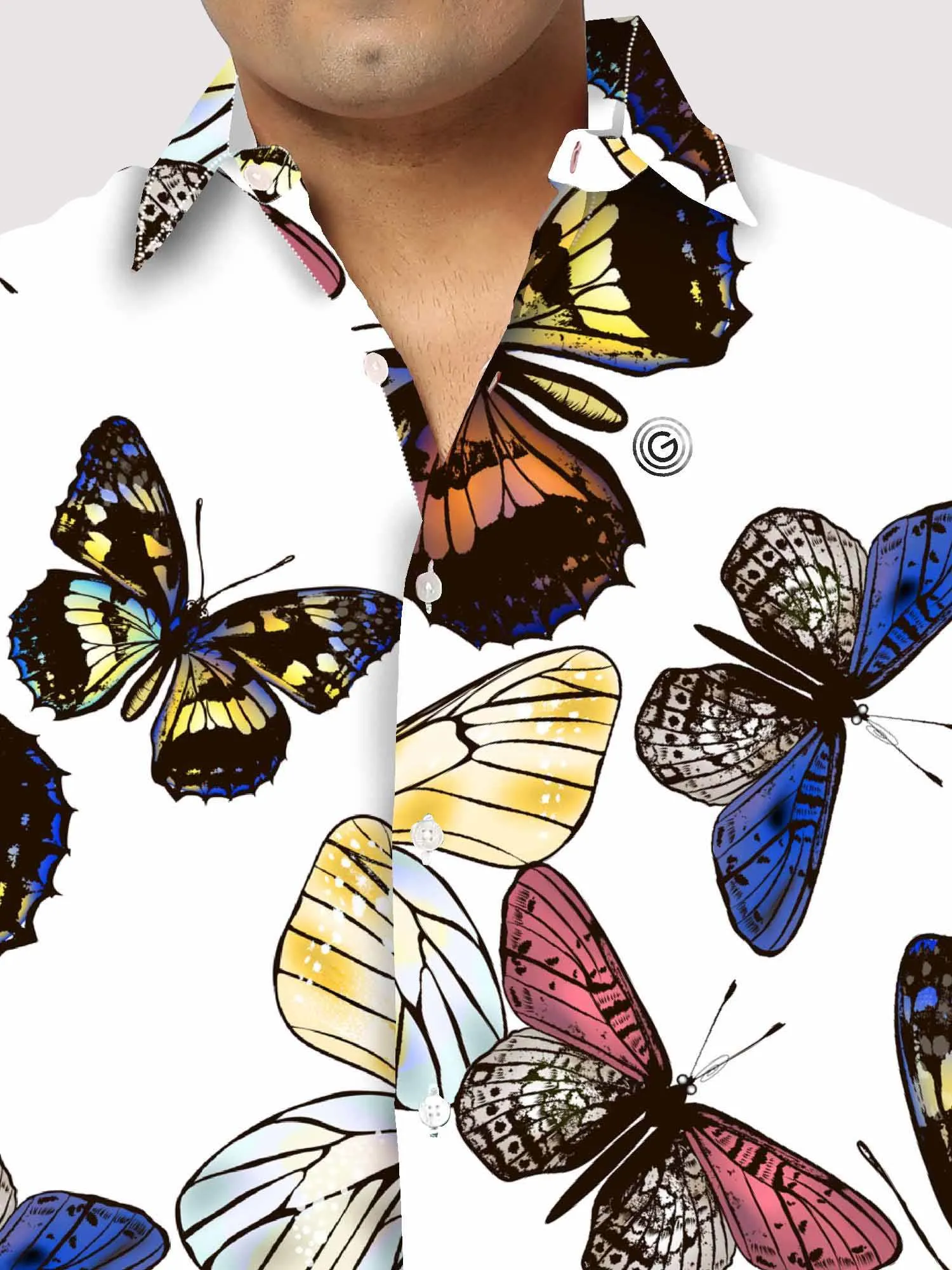 Butterfly Pattern Digital Printed Half Sleeve Shirt Men's Plus Size