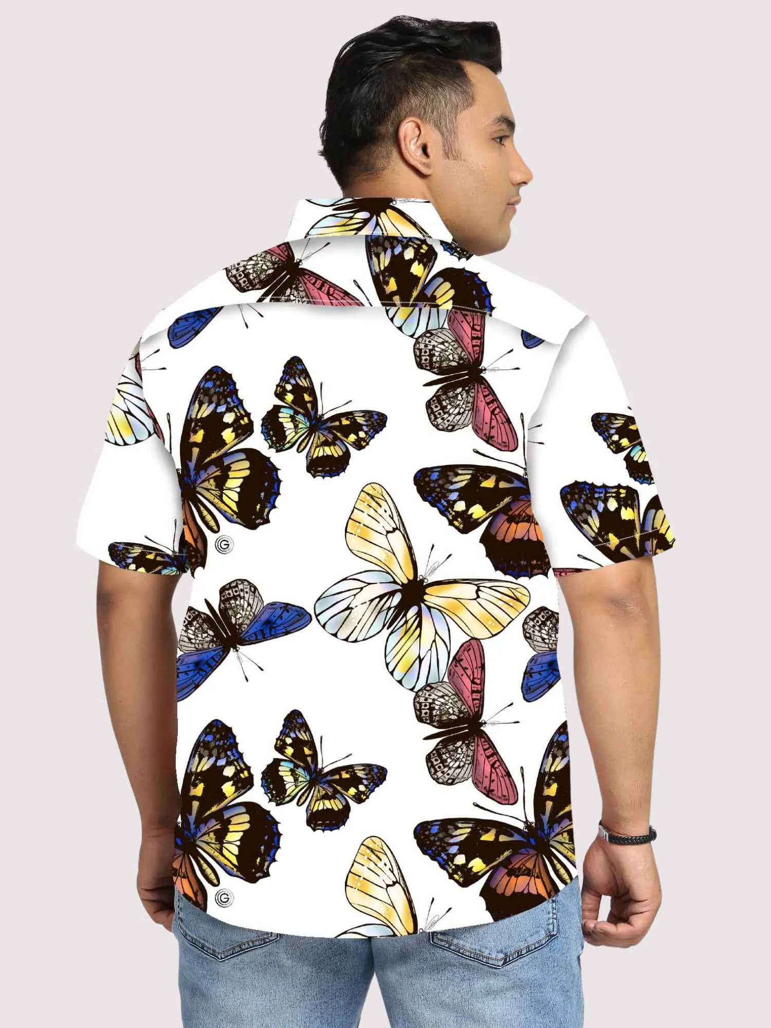 Butterfly Pattern Digital Printed Half Sleeve Shirt Men's Plus Size