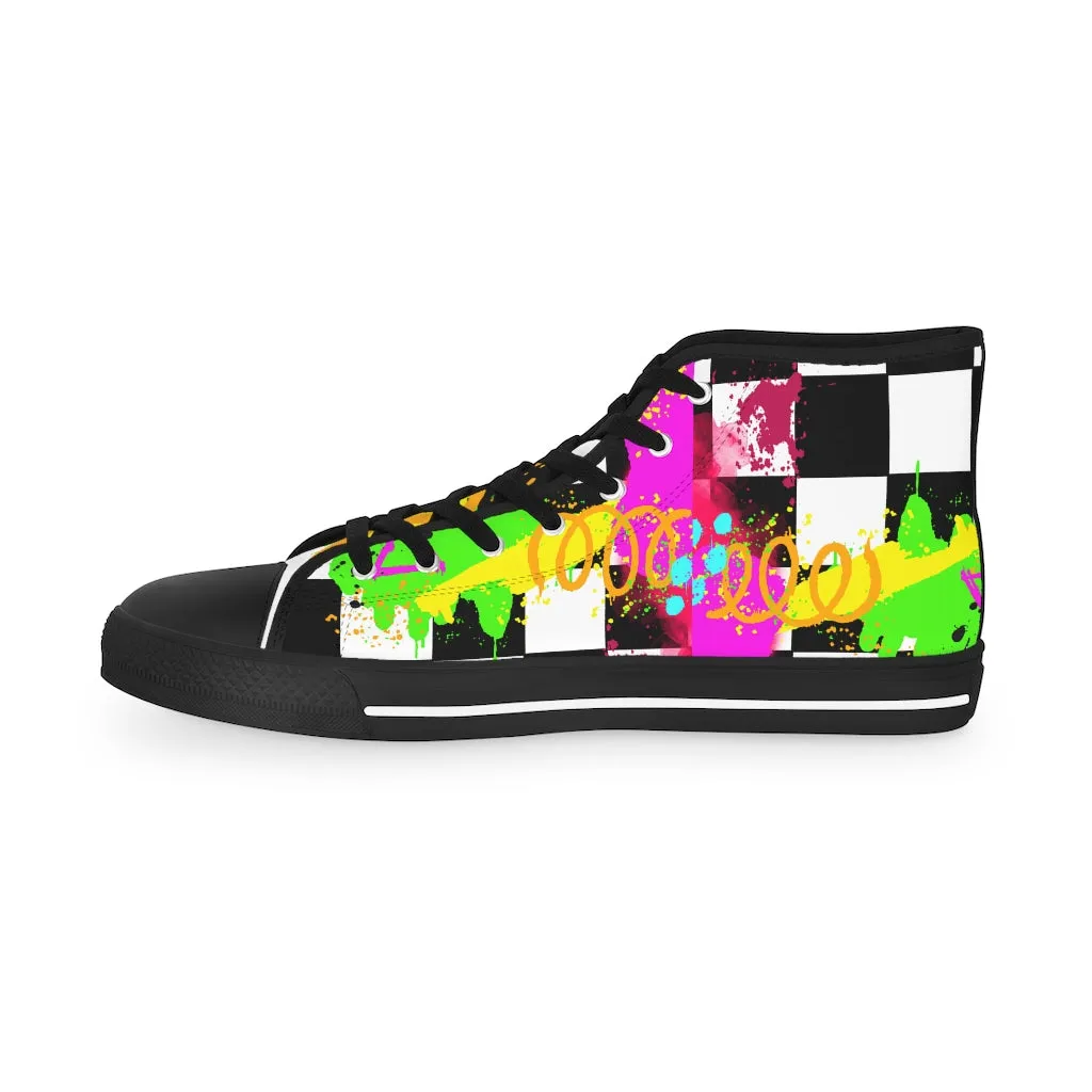 Checkered graffiti Men's High Top Sneakers