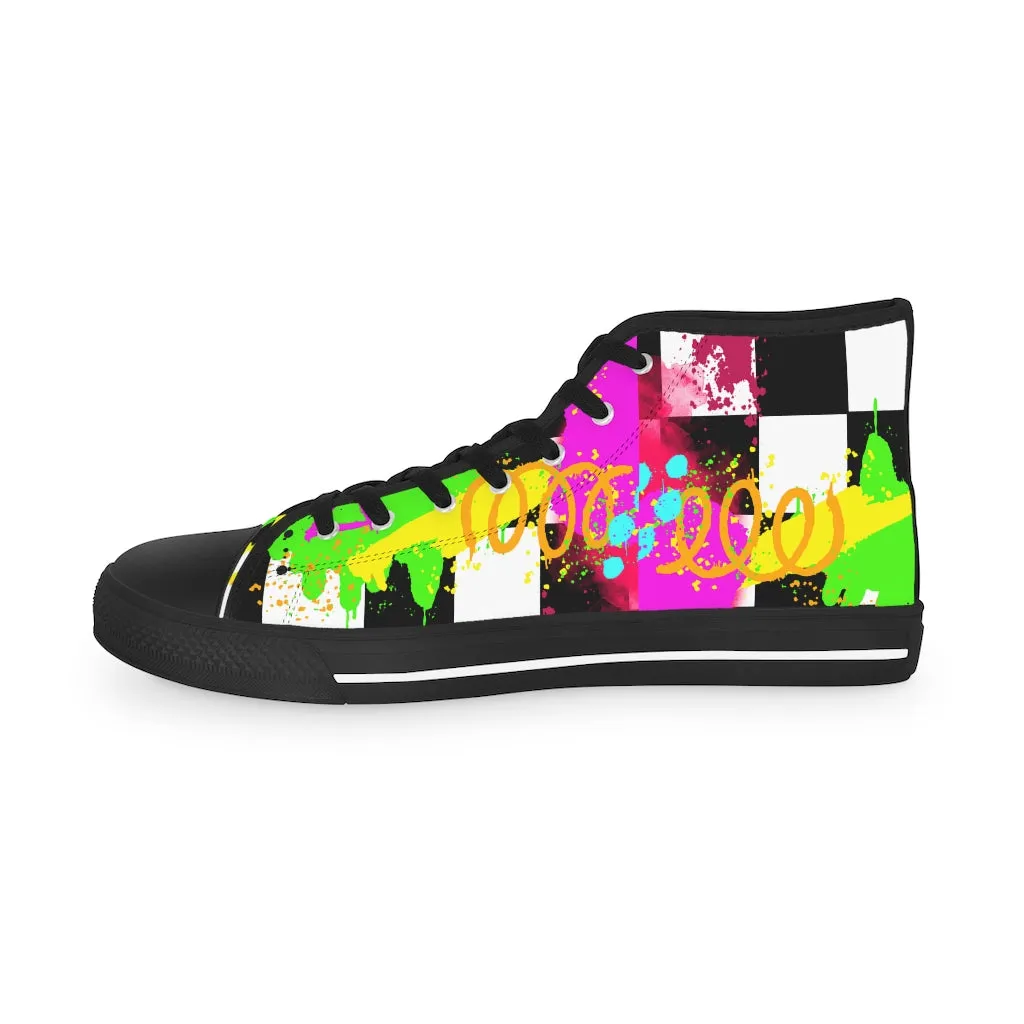 Checkered graffiti Men's High Top Sneakers