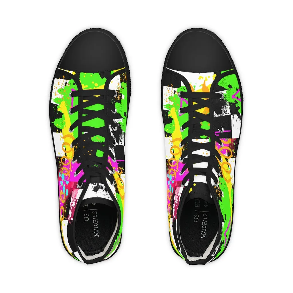 Checkered graffiti Men's High Top Sneakers