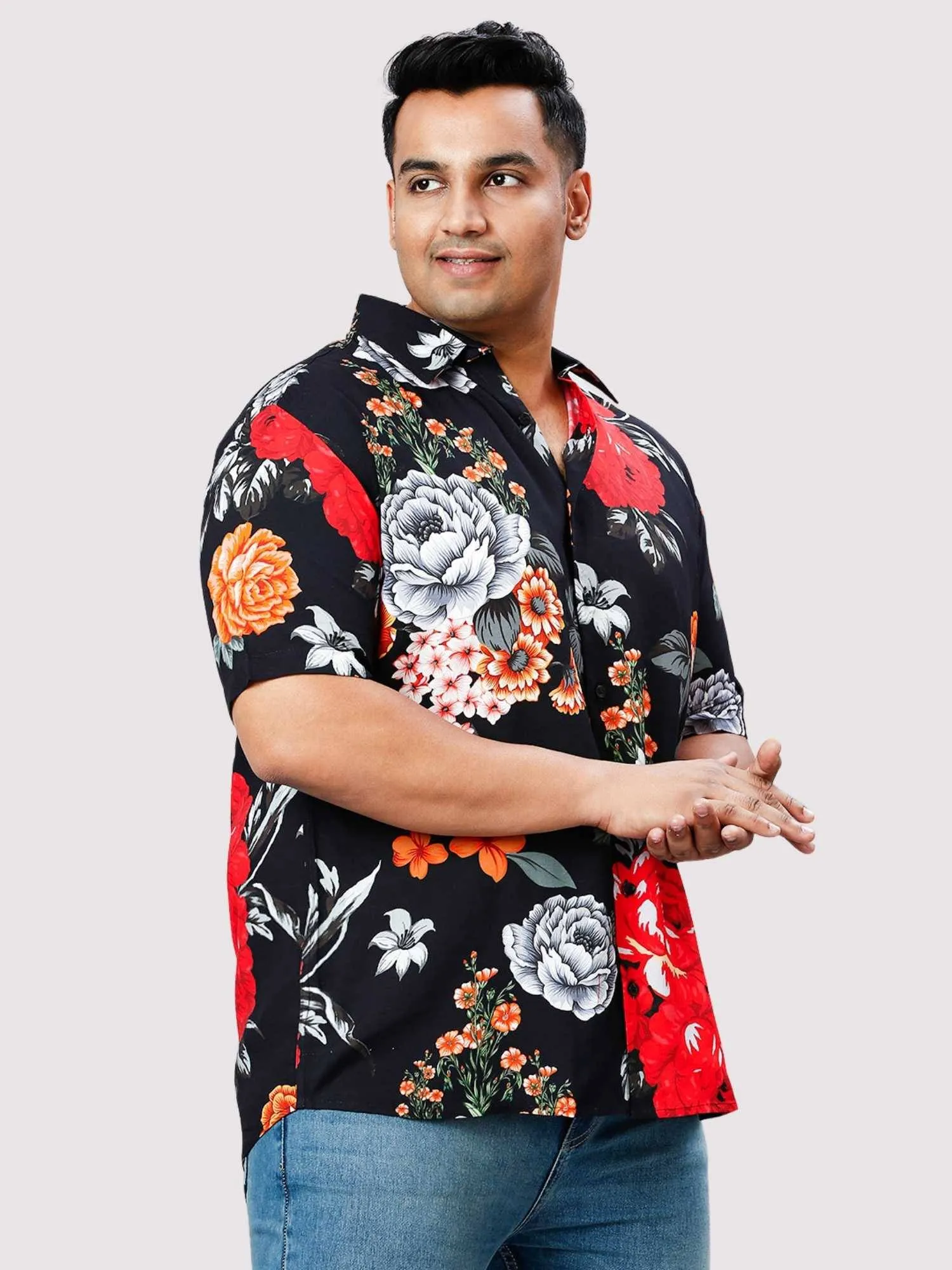 Cornell Flowers Digital Printed Half Sleeve Shirt Men's Plus Size