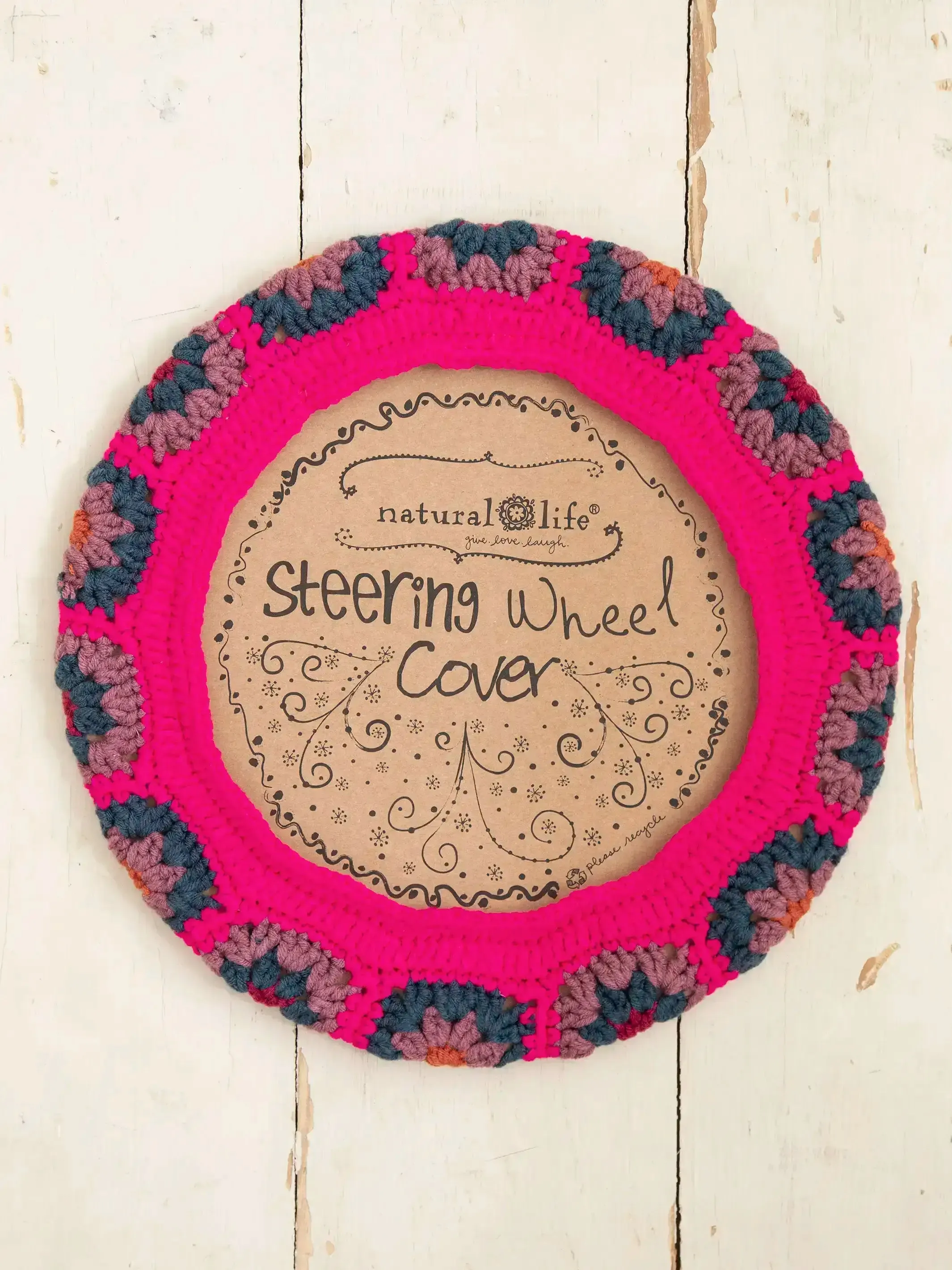 Crochet Steering Wheel Cover, 15" - Pink