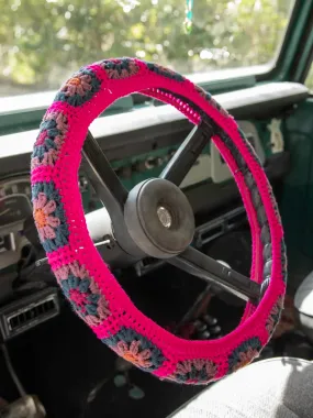 Crochet Steering Wheel Cover, 15" - Pink