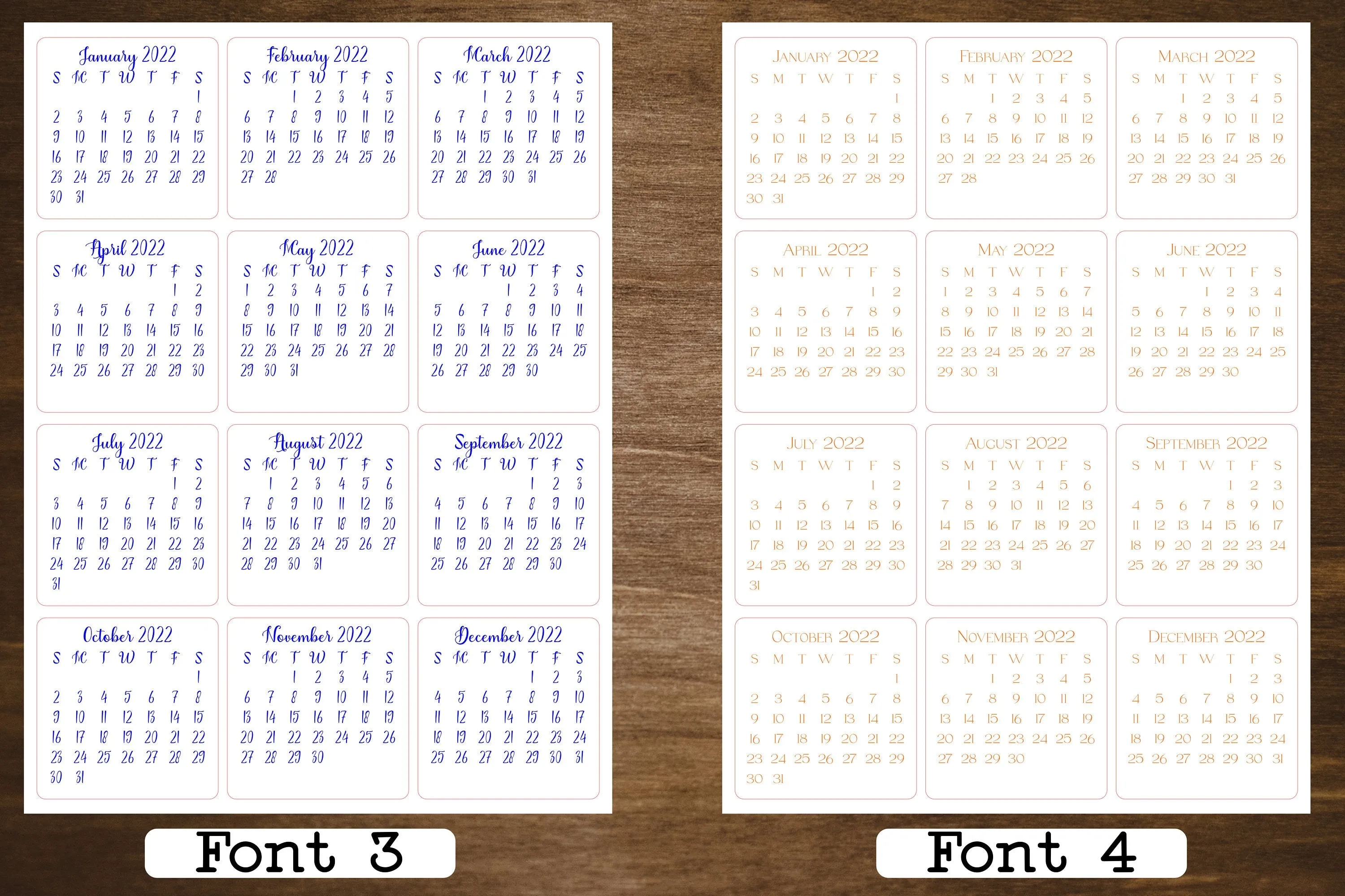 Custom Color and Font Calendar Stickers | Start With Any Month in 2023 | For Planners and Journals  | Monthly Stickers Matte Finish