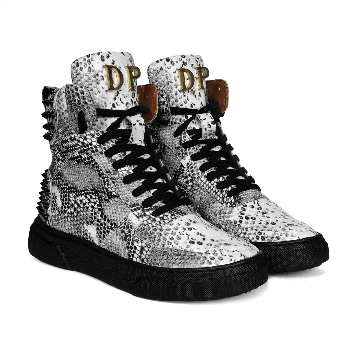 Customized Snake Print Leather Sneaker with Metal Initial