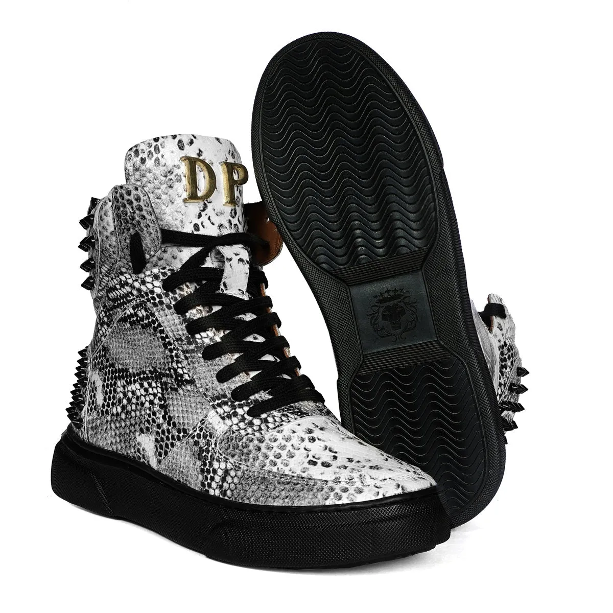 Customized Snake Print Leather Sneaker with Metal Initial