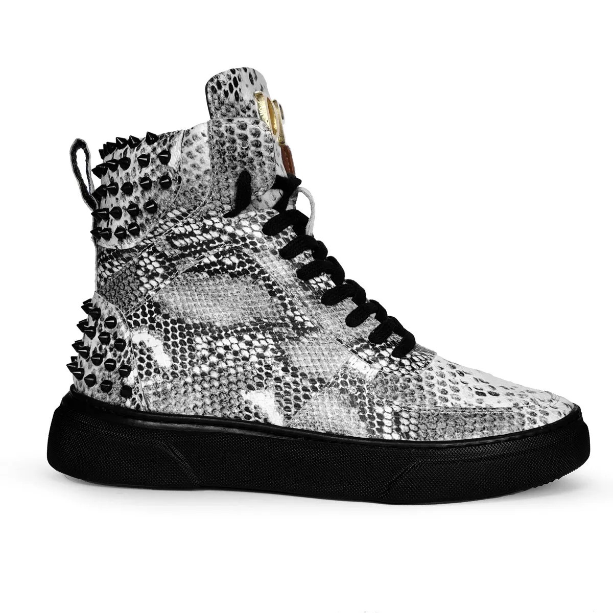 Customized Snake Print Leather Sneaker with Metal Initial