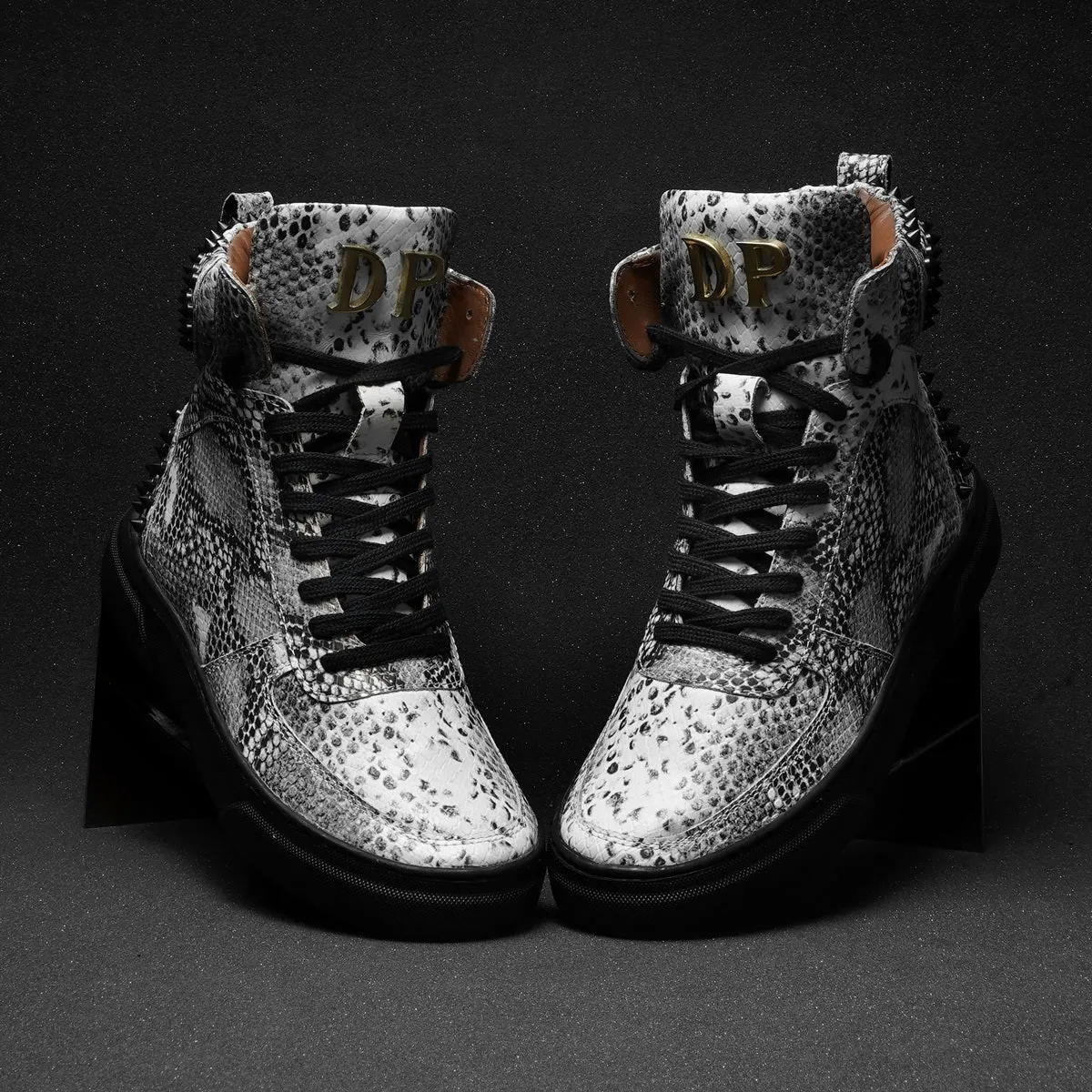 Customized Snake Print Leather Sneaker with Metal Initial