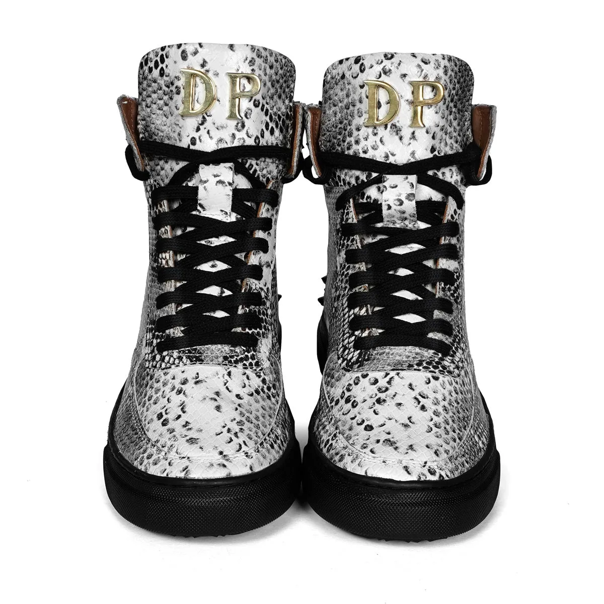 Customized Snake Print Leather Sneaker with Metal Initial