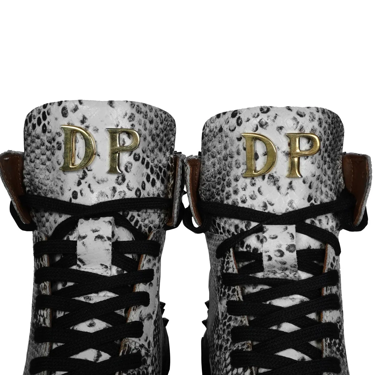 Customized Snake Print Leather Sneaker with Metal Initial