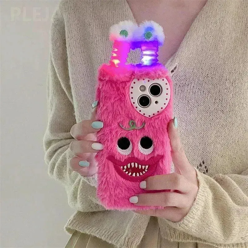 Cute Glowing Lighting Furry Monster Case (For iPhones)